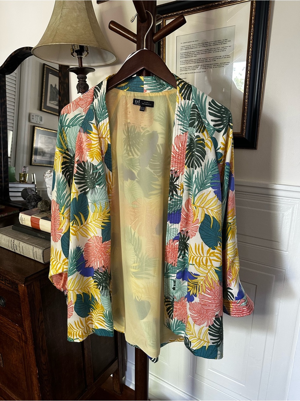 Zara Tropical Leaf Open-Front Blazer - Yellow, Green, Pink, Blue